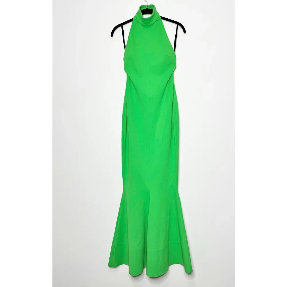 Solace London Lula Midi Dress Gown Formal Mermaid Vibrant Lime Green Size US 4 - Picture 2 of 11